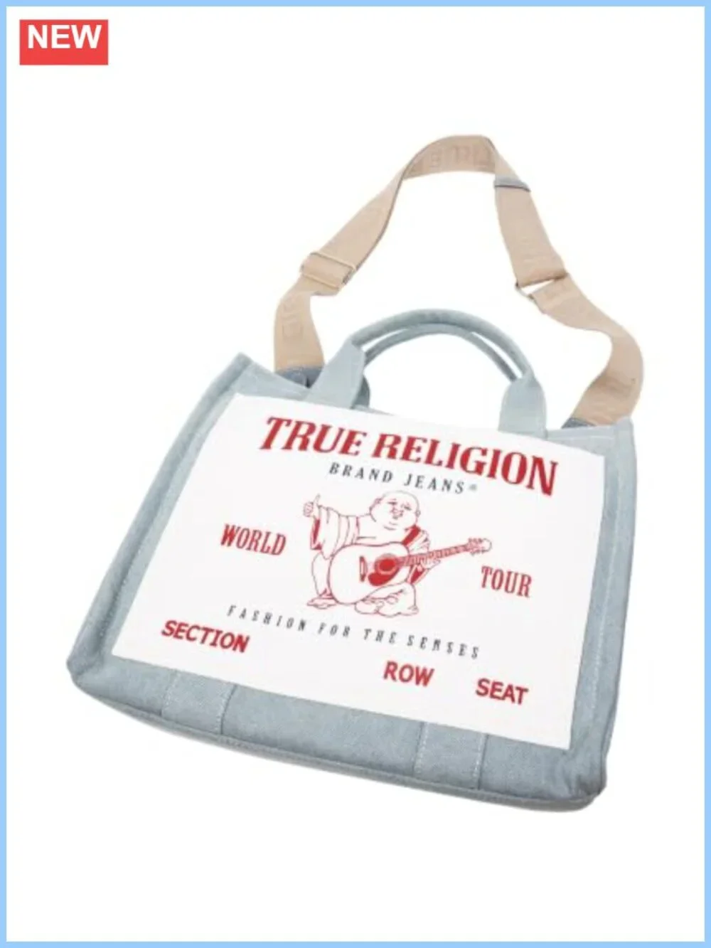 True Religion Tote Bag Light Wash Denim Buddha World Tour Women's Purse